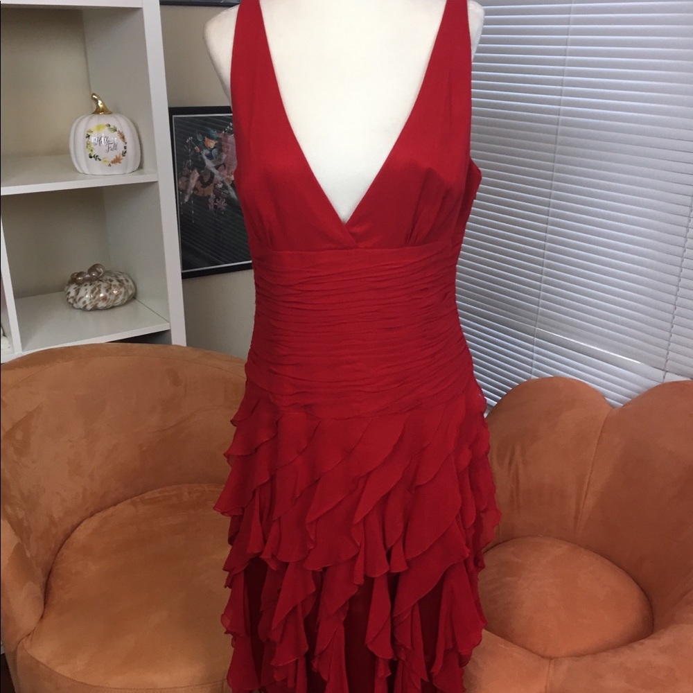 Red fit and flare out a-line dress light material